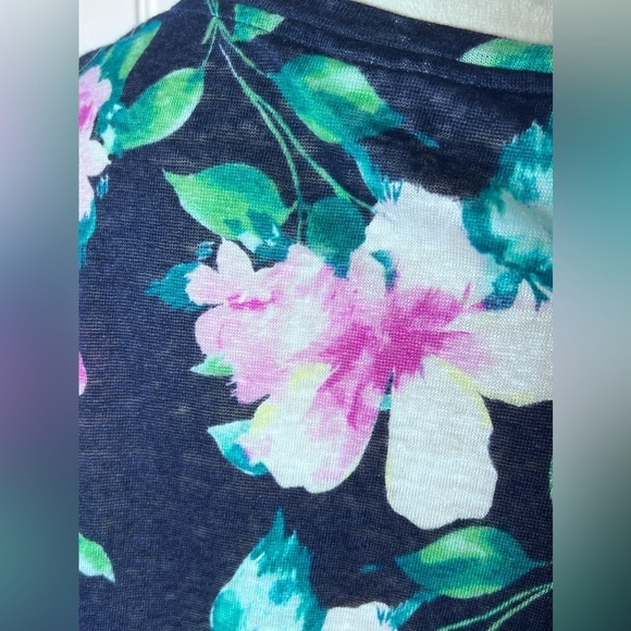 J JILL LOVE LINEN FLORAL PRINT SZ MP SUDE TIE NAVY PINK PURPLE MARLED FABRIC - Picture 3 of 10